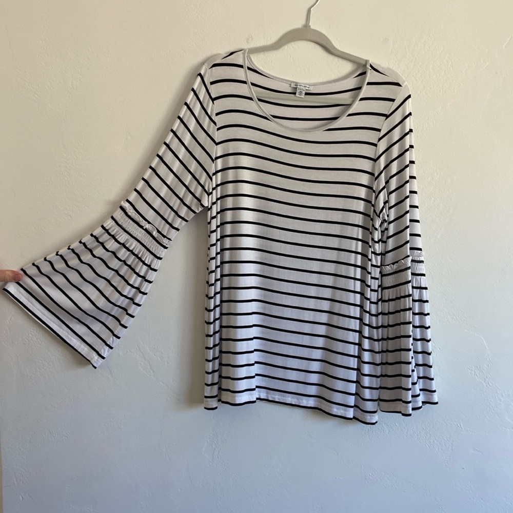 Stripped Knit Top with Bell Sleeves